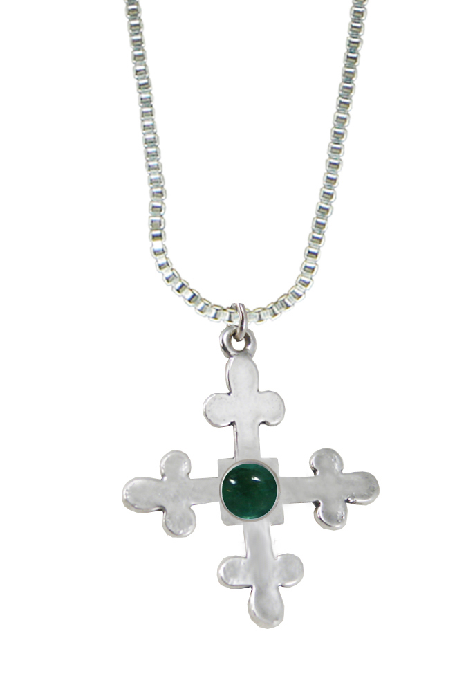 Sterling Silver Budded Cross Pendant With Fluorite